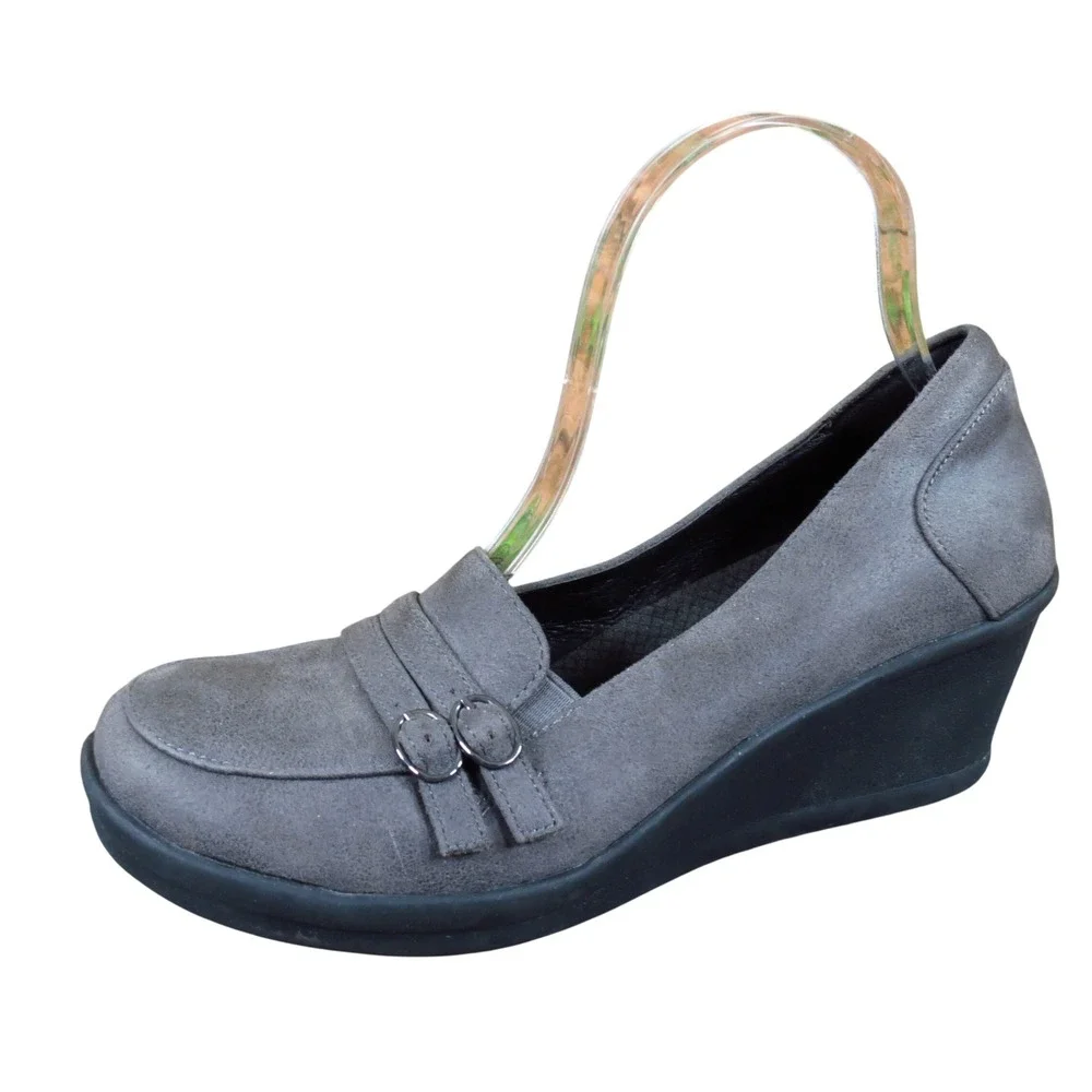 Skechers Rumblers-Frilly Womens Wedge Loafer Size 8 Work Office Charcoal Grey